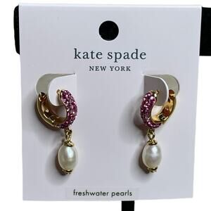 Kate Spade Freshwater Pearl Pave Power Huggies Earrings